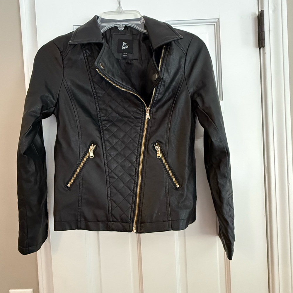 Art Class Black and Gold Leather Jacket with Asymmetrical Zipper